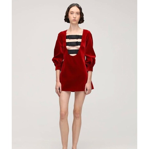 NWT. $4200 GUCCI Runway Velvet Mini Dress IT38 / US 2 red/black - Picture 14 of 16